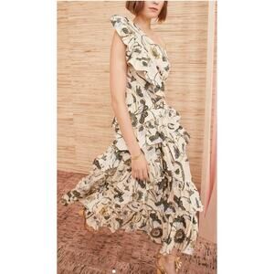NWT ULLA JOHNSON Ondine One-Shoulder Ruffle Dress Color Lemonbalm Sz 6 NEW